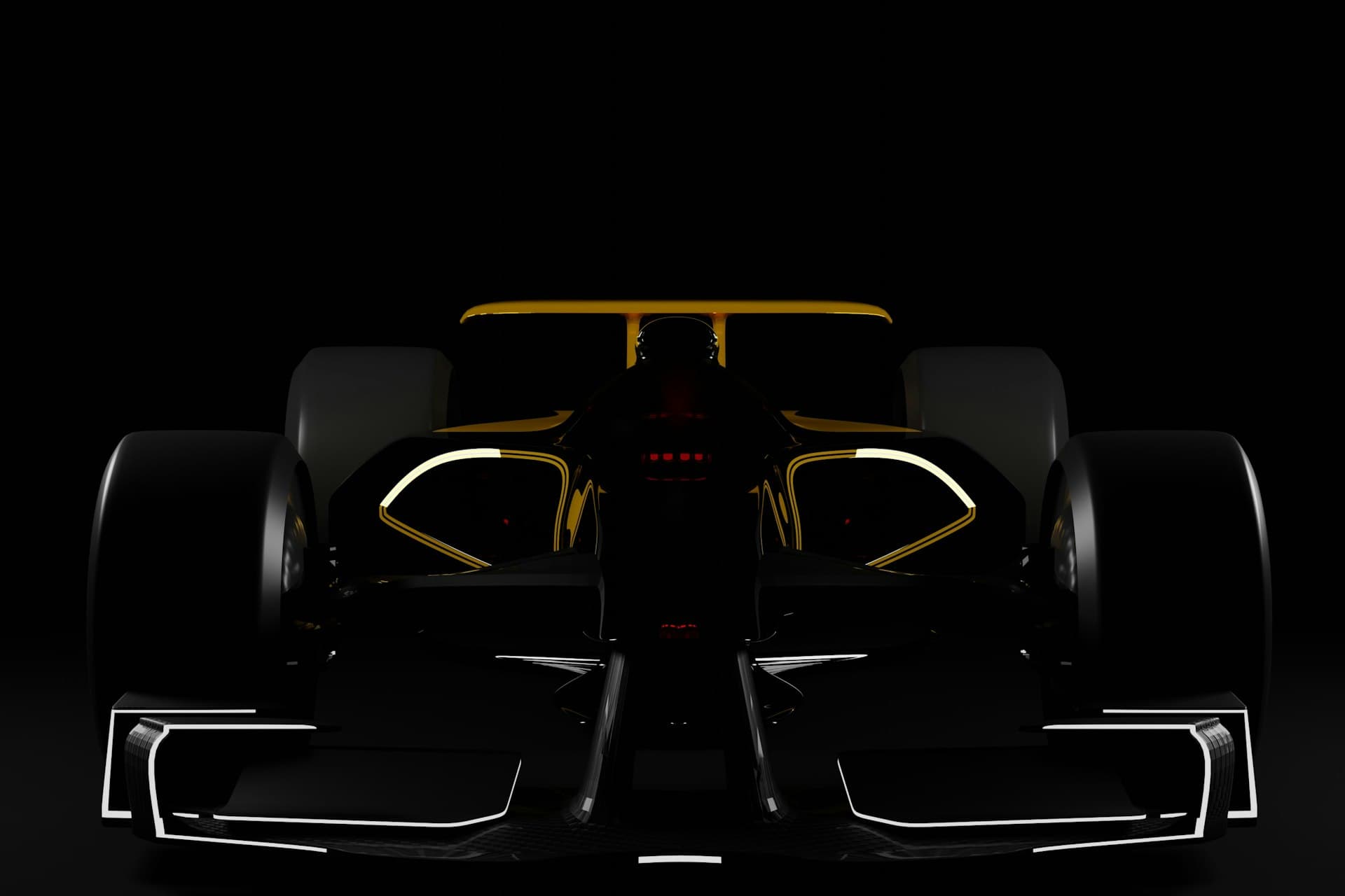 A Formula 1 car in dramatic low light